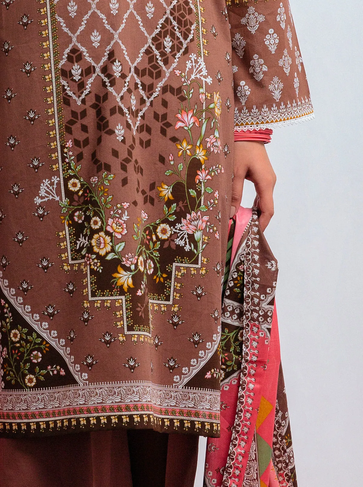 3 PIECE - PRINTED LAWN SUIT - ELEGANT MOCA