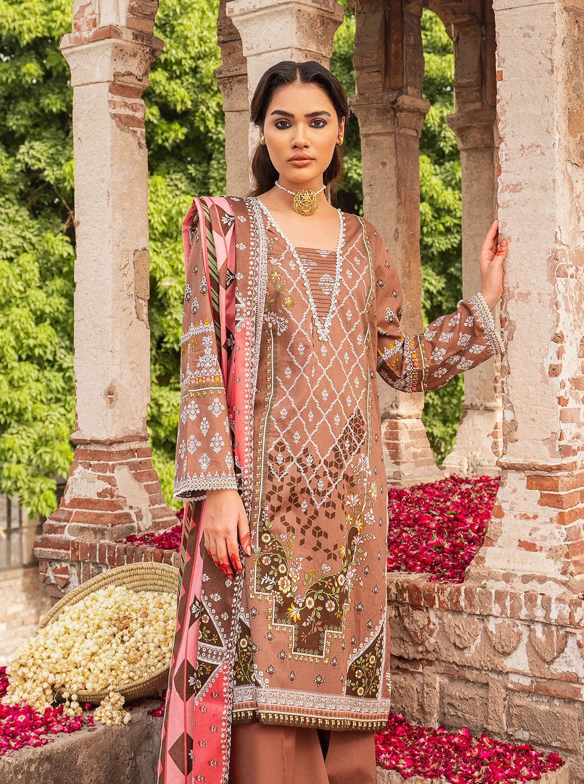 3 PIECE - PRINTED LAWN SUIT - ELEGANT MOCA