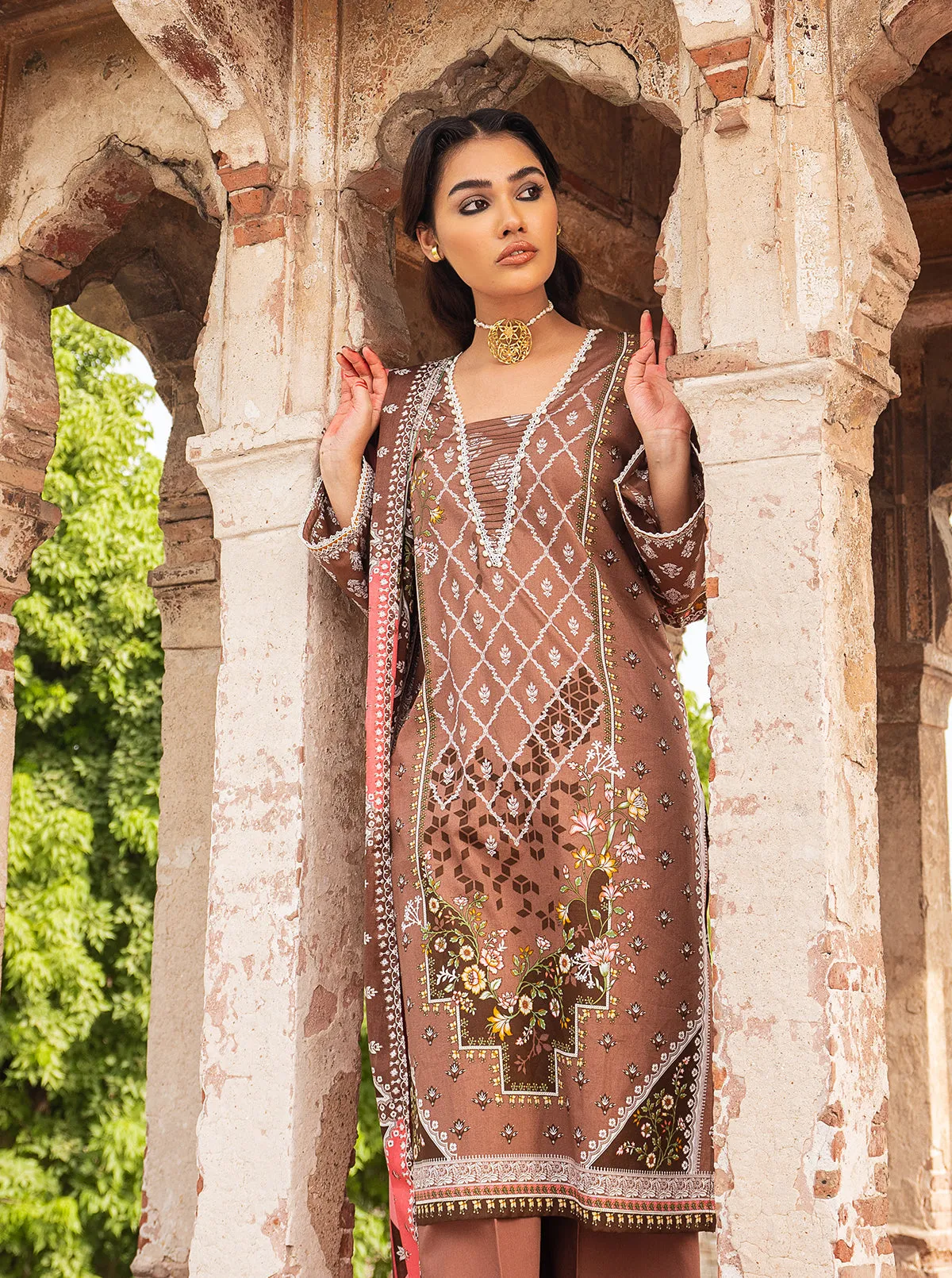 3 PIECE - PRINTED LAWN SUIT - ELEGANT MOCA