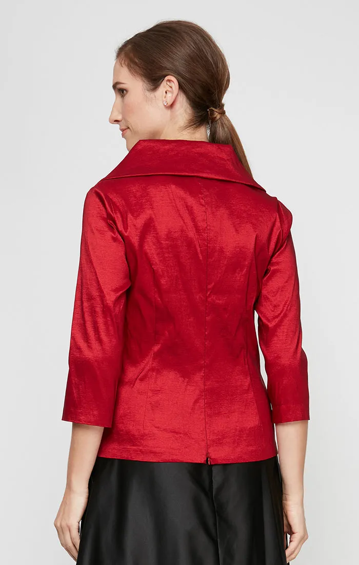 3/4 Sleeve Stretch Taffeta Blouse with Tie Waist Detail