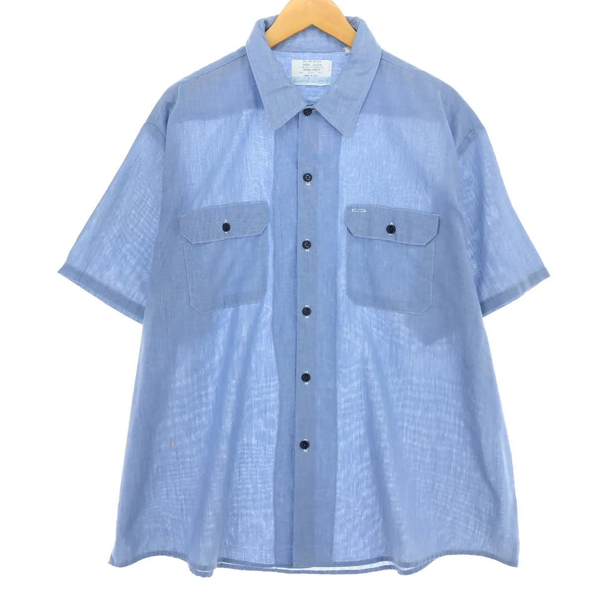 70s~ PERMA-PREST SHORT SLEEVE work shirt, made in USA, men's XXL, vintage /eaa460121