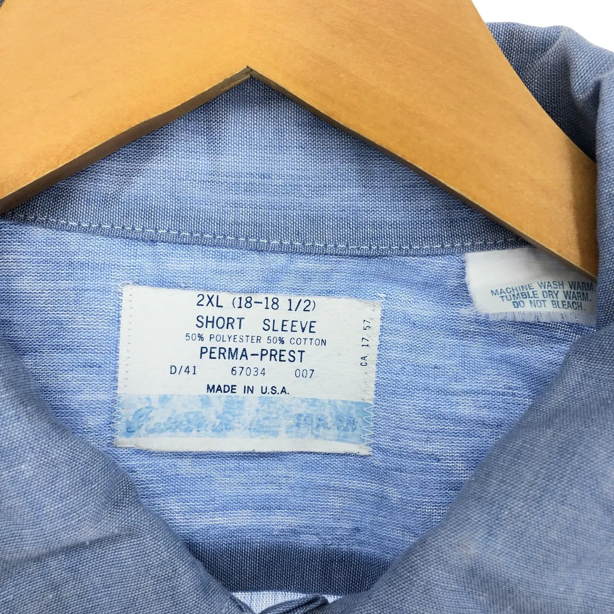 70s~ PERMA-PREST SHORT SLEEVE work shirt, made in USA, men's XXL, vintage /eaa460121