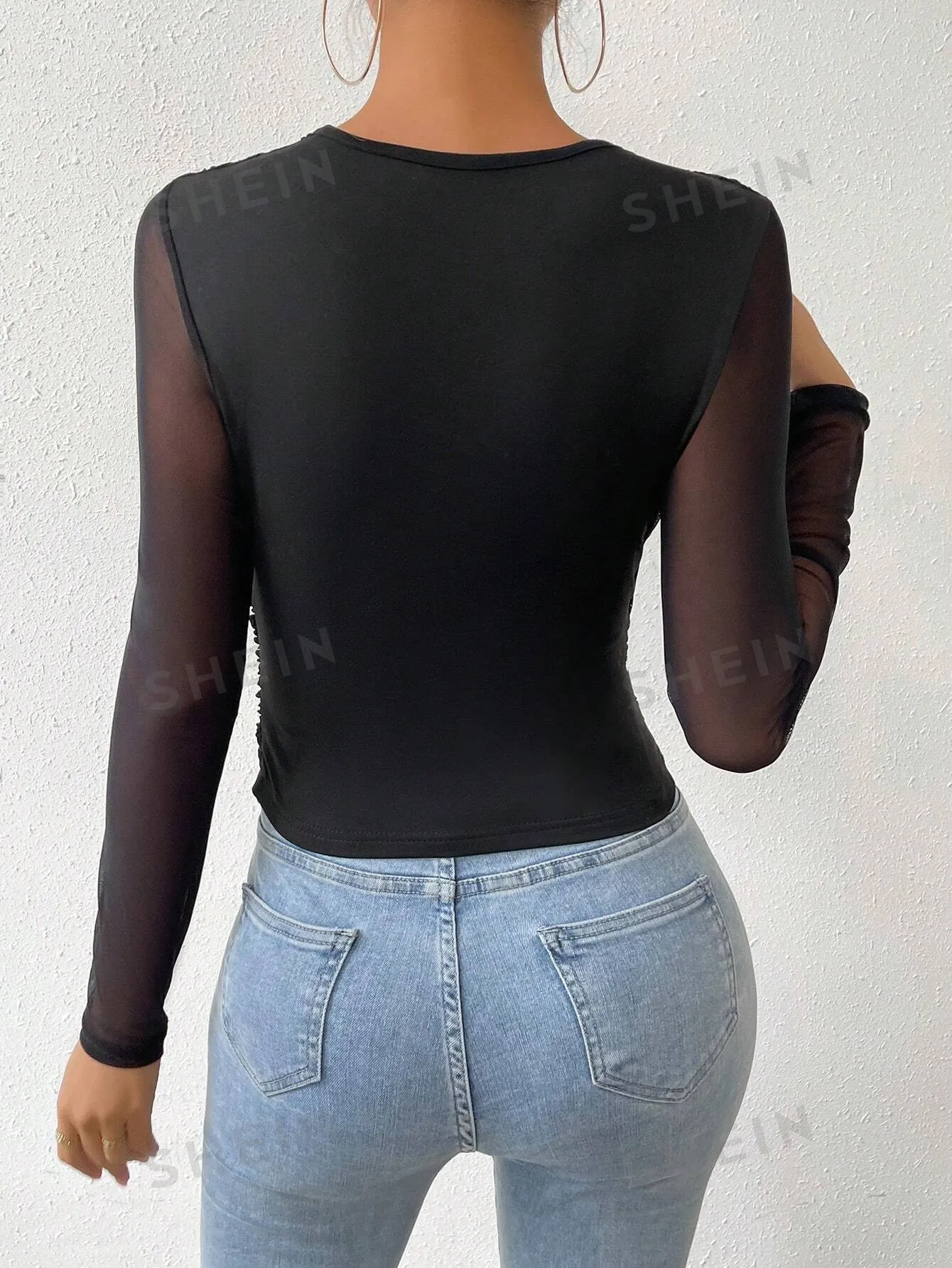 BAE Contrast Mesh Wrap Cross Top