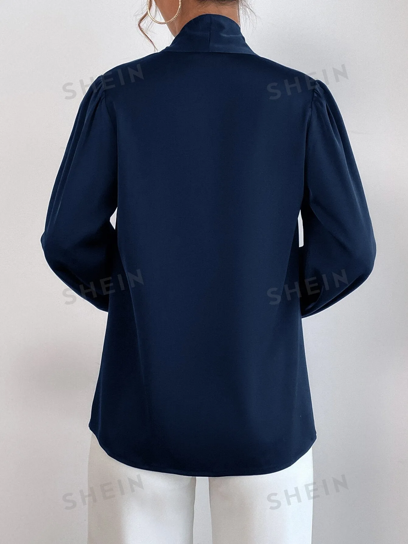 BAE Satin Tie Neck Bishop Sleeve Blouse