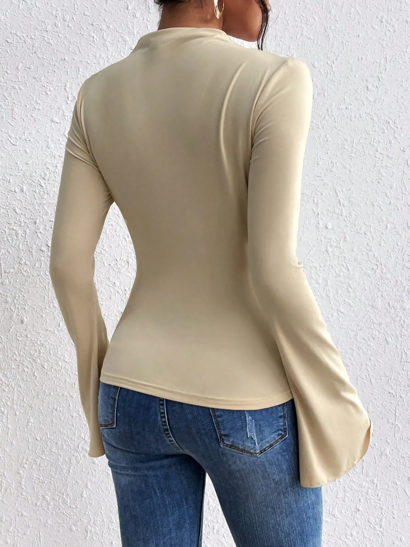 BAE Solid Ruched Front Flare Sleeve Tee