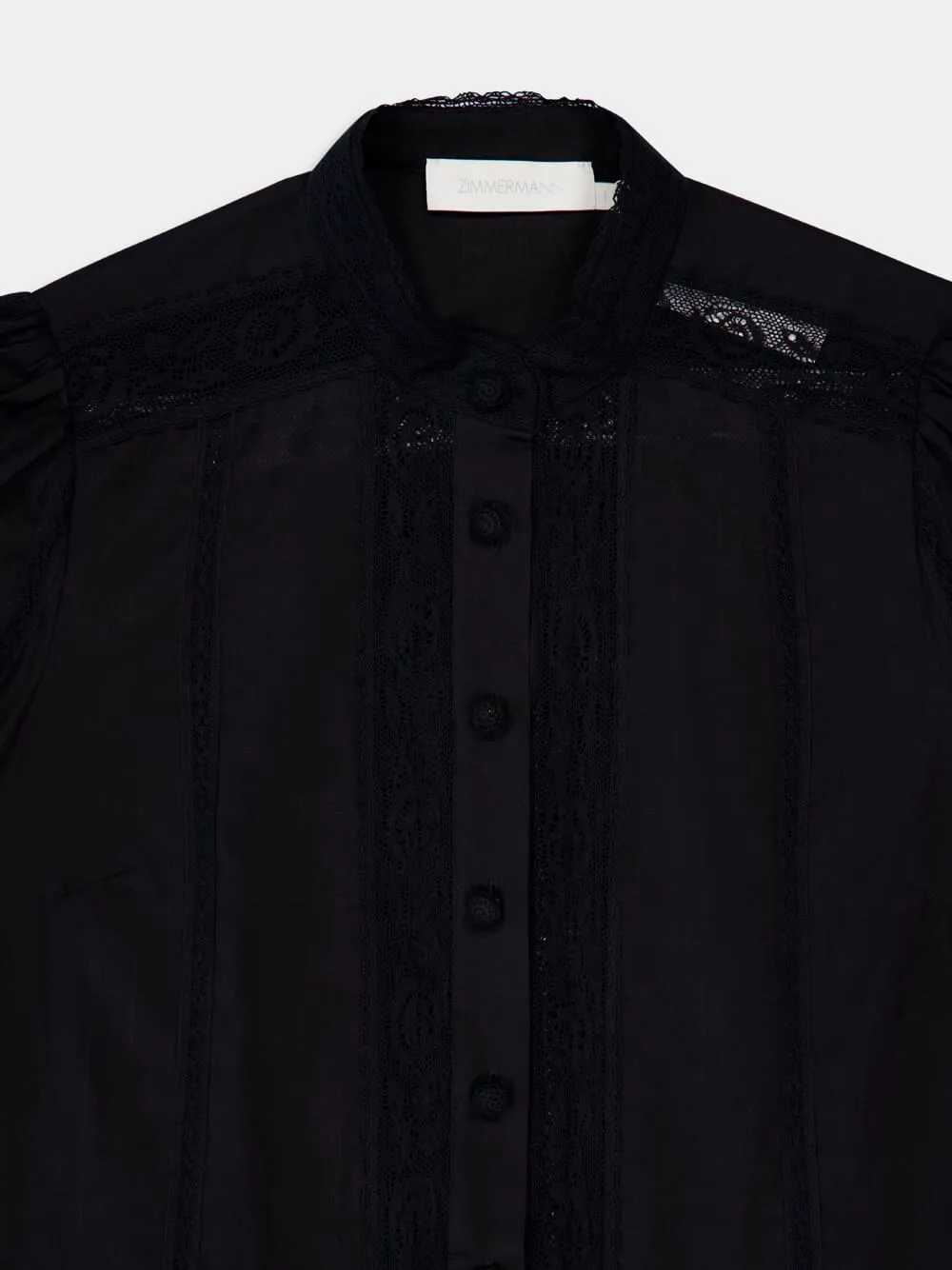 Black Lace Trim Cotton Shirt