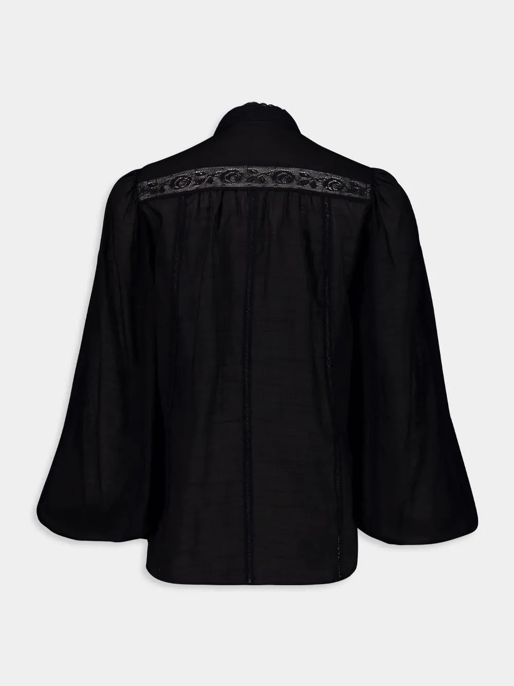Black Lace Trim Cotton Shirt