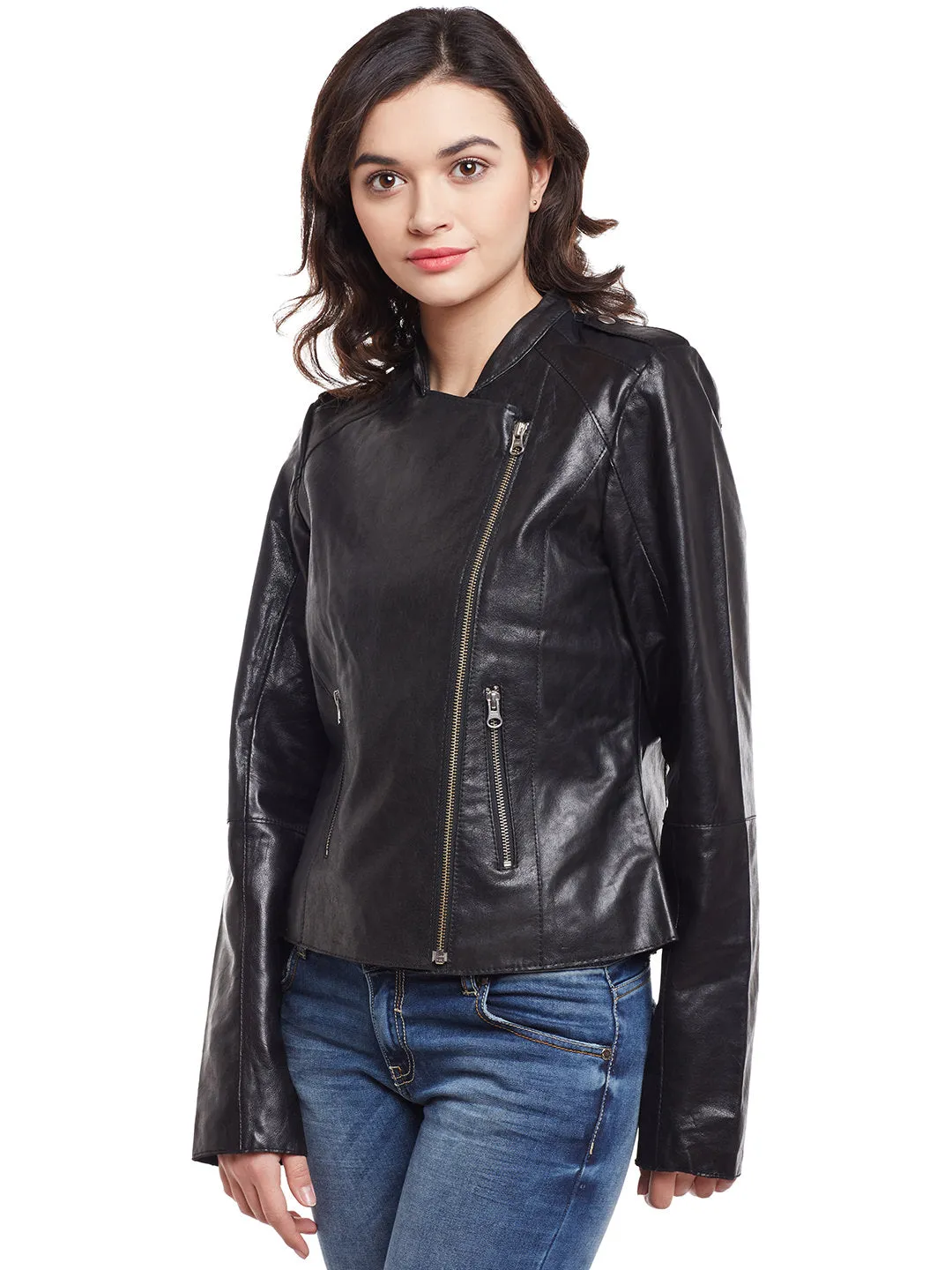 Black Leather Classic Biker Women Jacket