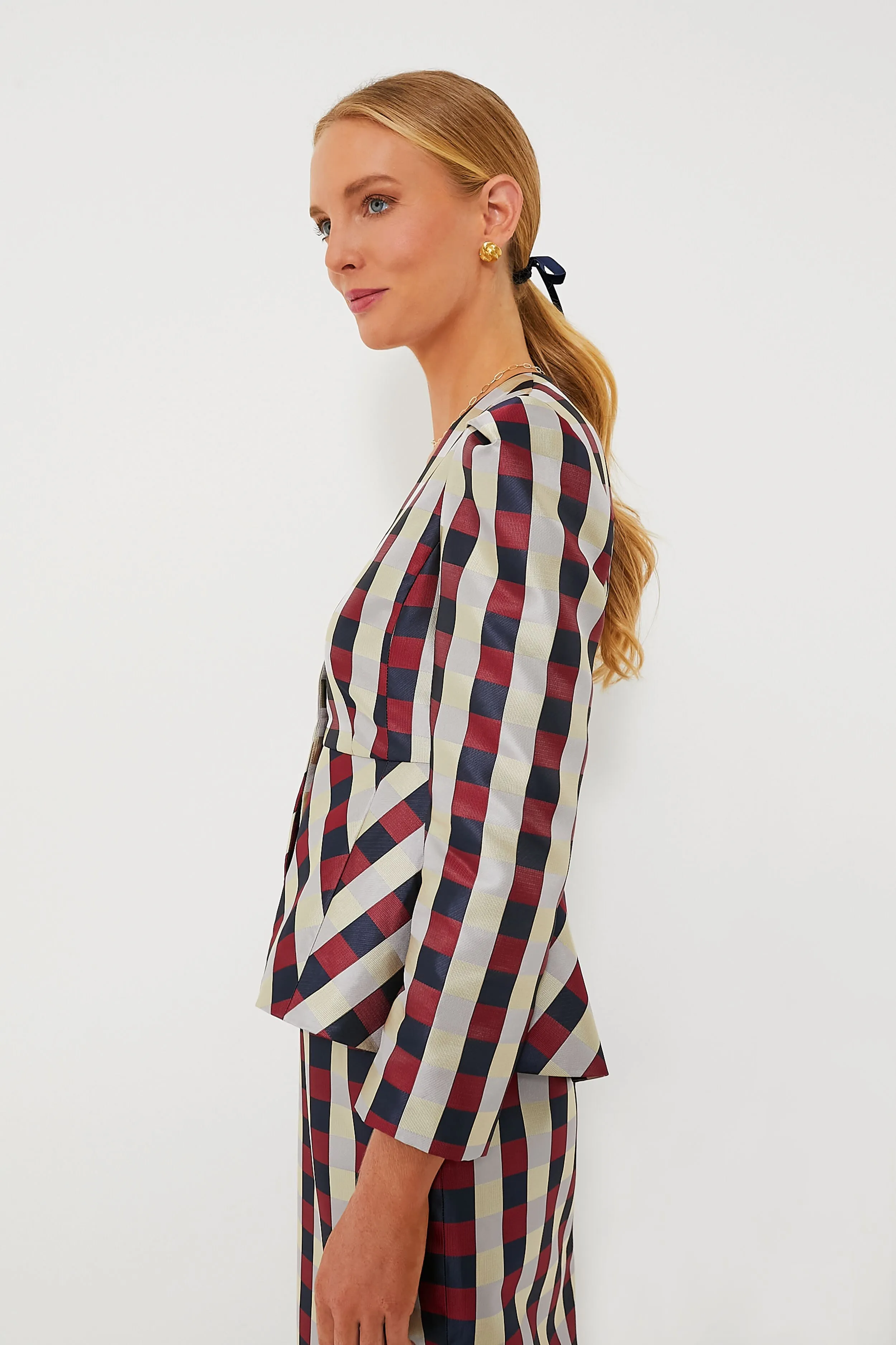 Bordeaux Check Jacquard Zoey Top