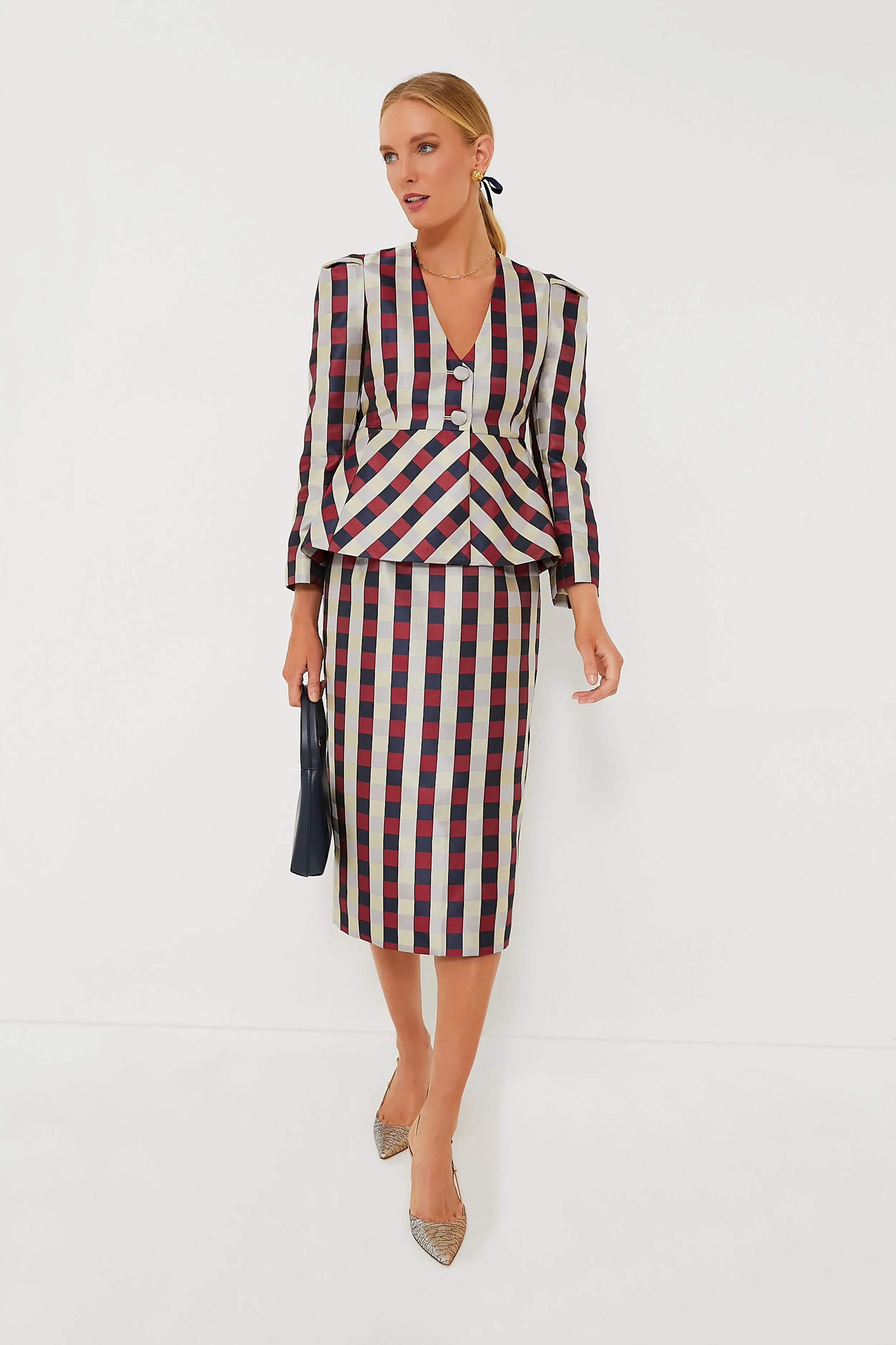 Bordeaux Check Jacquard Zoey Top