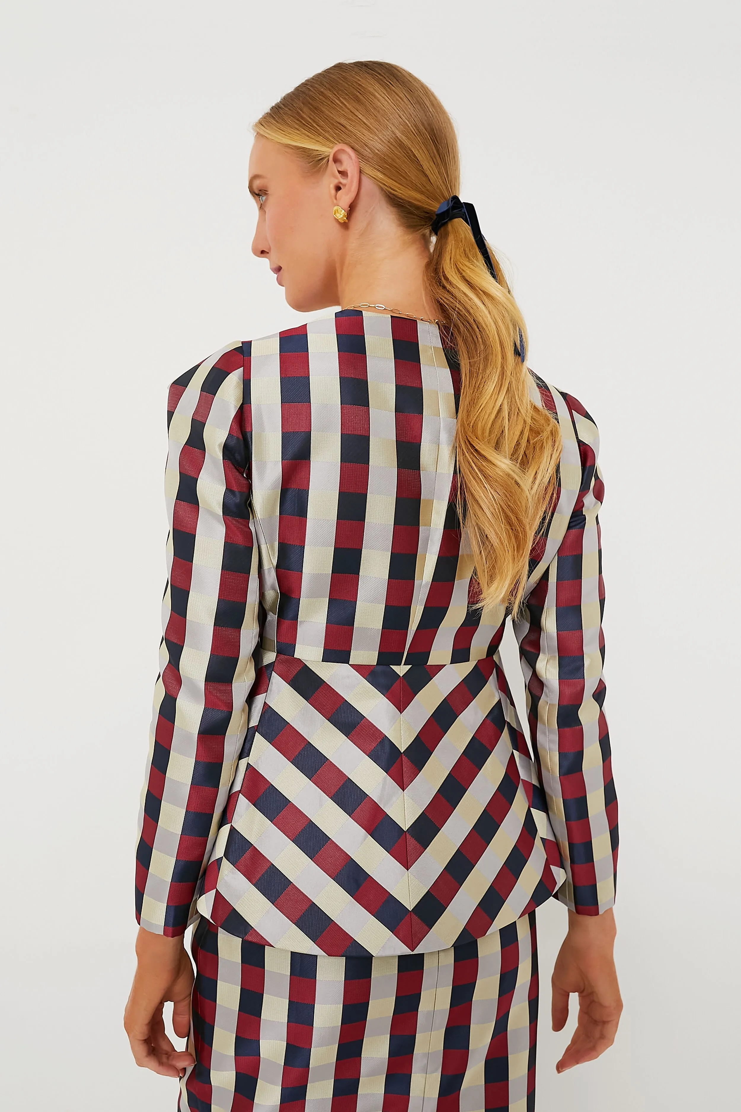 Bordeaux Check Jacquard Zoey Top