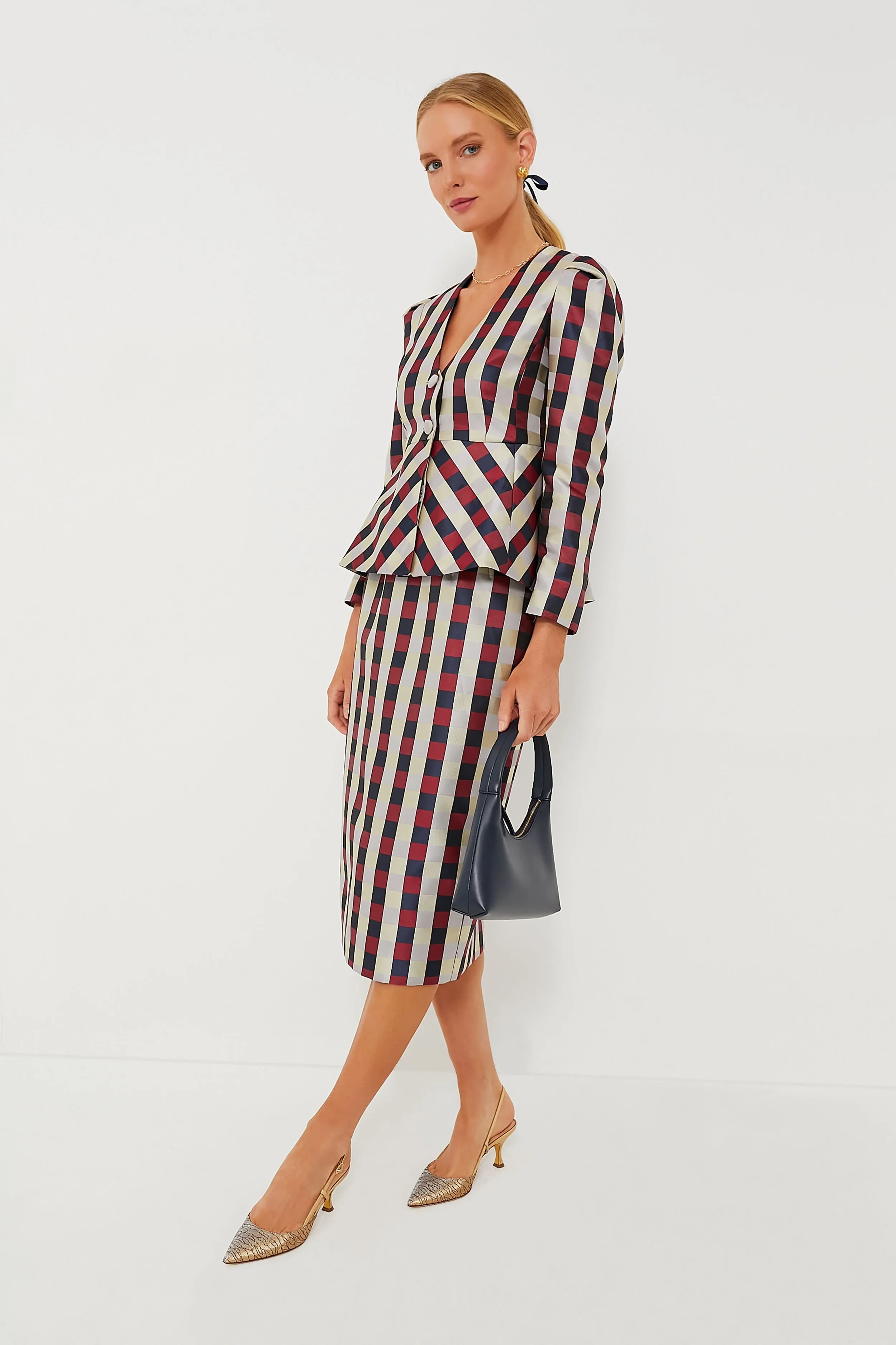 Bordeaux Check Jacquard Zoey Top