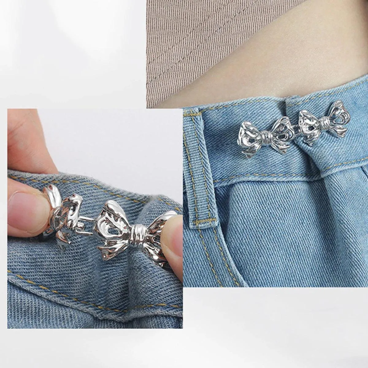 Bowknot Button Adjuster: Stylish Waistband Tightener for Pants and Skirts