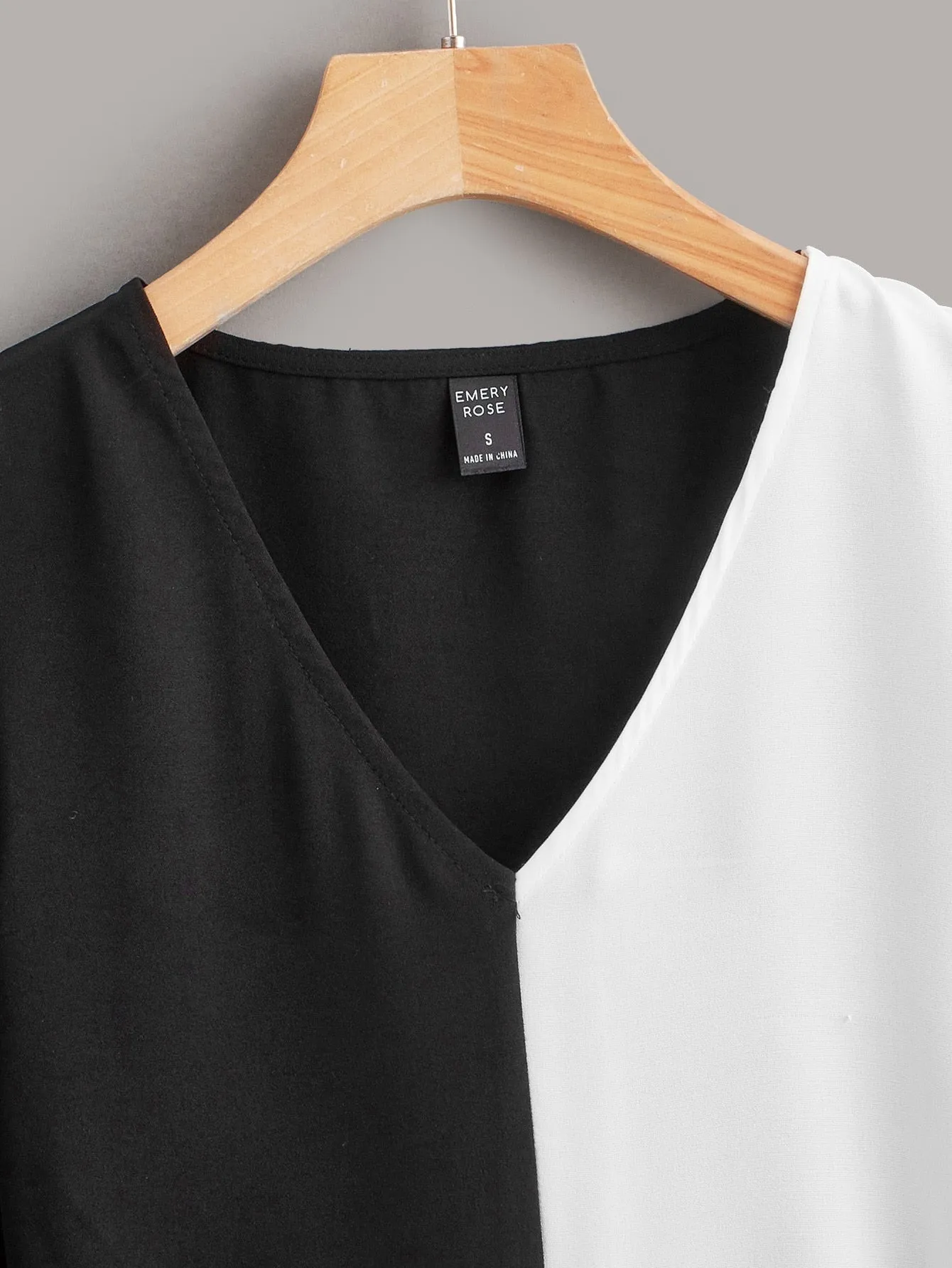 Casual Colorblock Belted Long Sleeve V Neck Regular Blouse