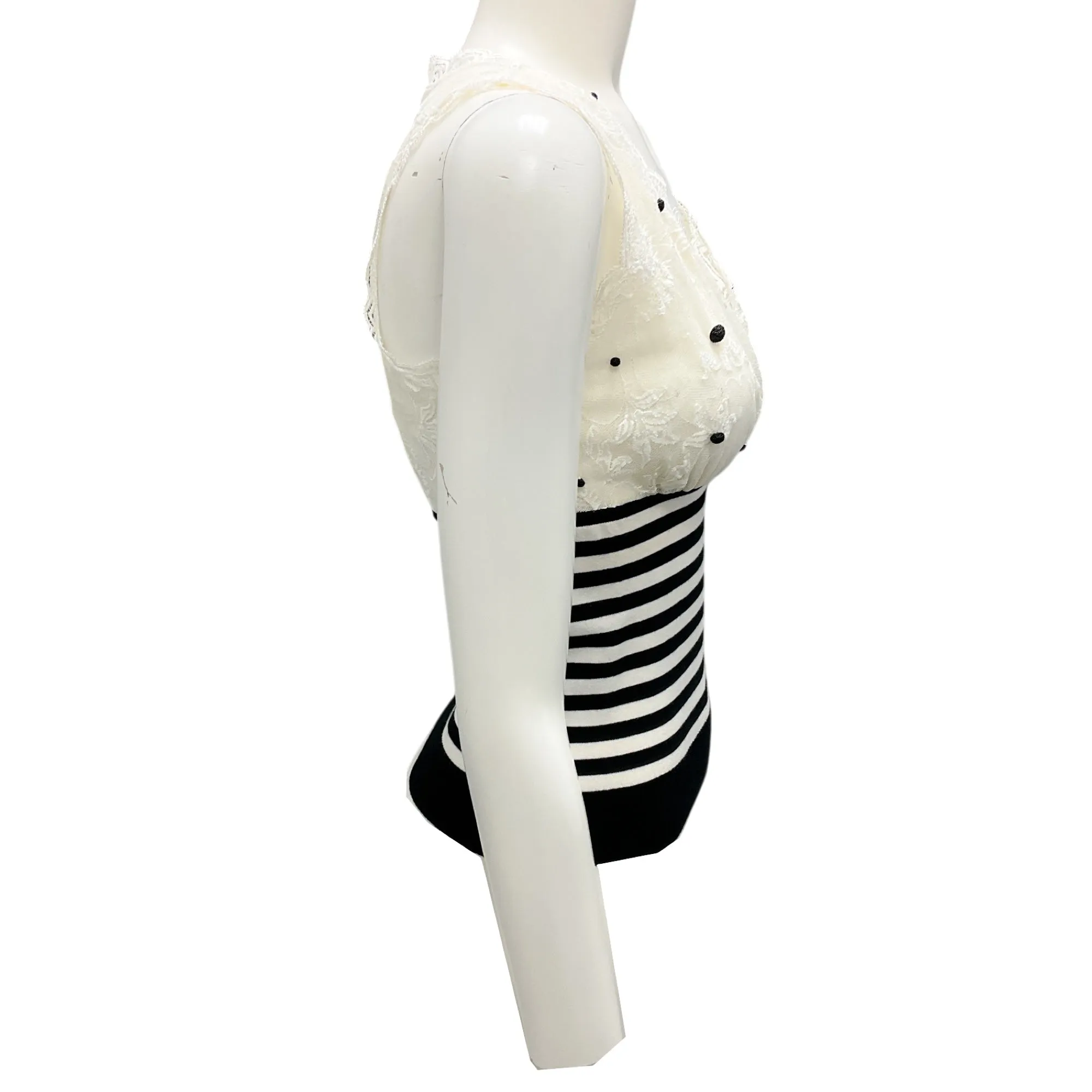 Chanel Ivory / Black 2005 Striped Lace Detail Two-Piece Top Set