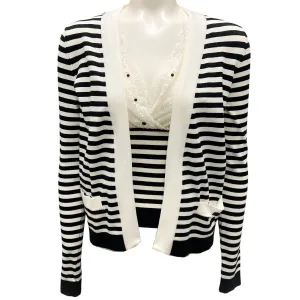 Chanel Ivory / Black 2005 Striped Lace Detail Two-Piece Top Set
