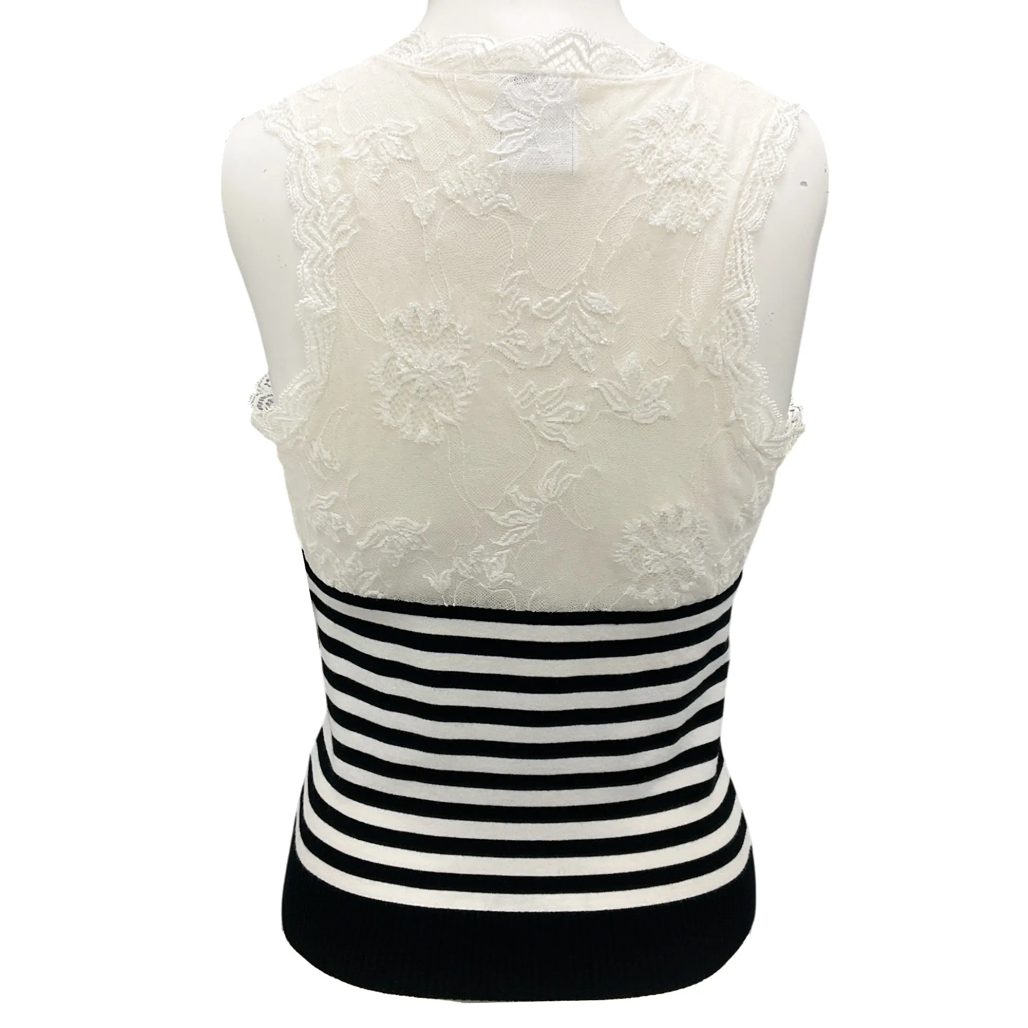 Chanel Ivory / Black 2005 Striped Lace Detail Two-Piece Top Set