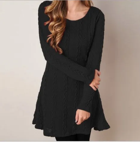 Clearance Knitting Round Neck Long Sleeve Sweater with Plus Size