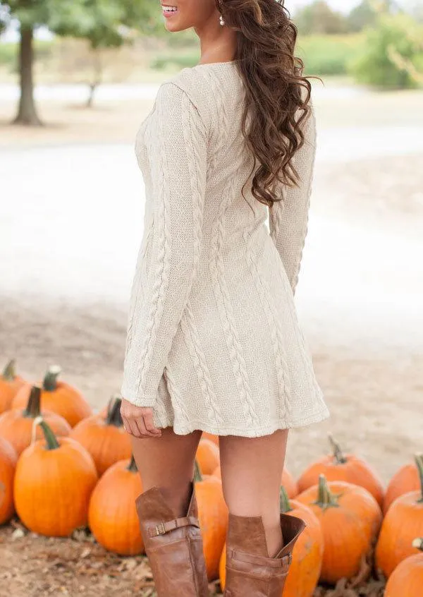 Clearance Knitting Round Neck Long Sleeve Sweater with Plus Size