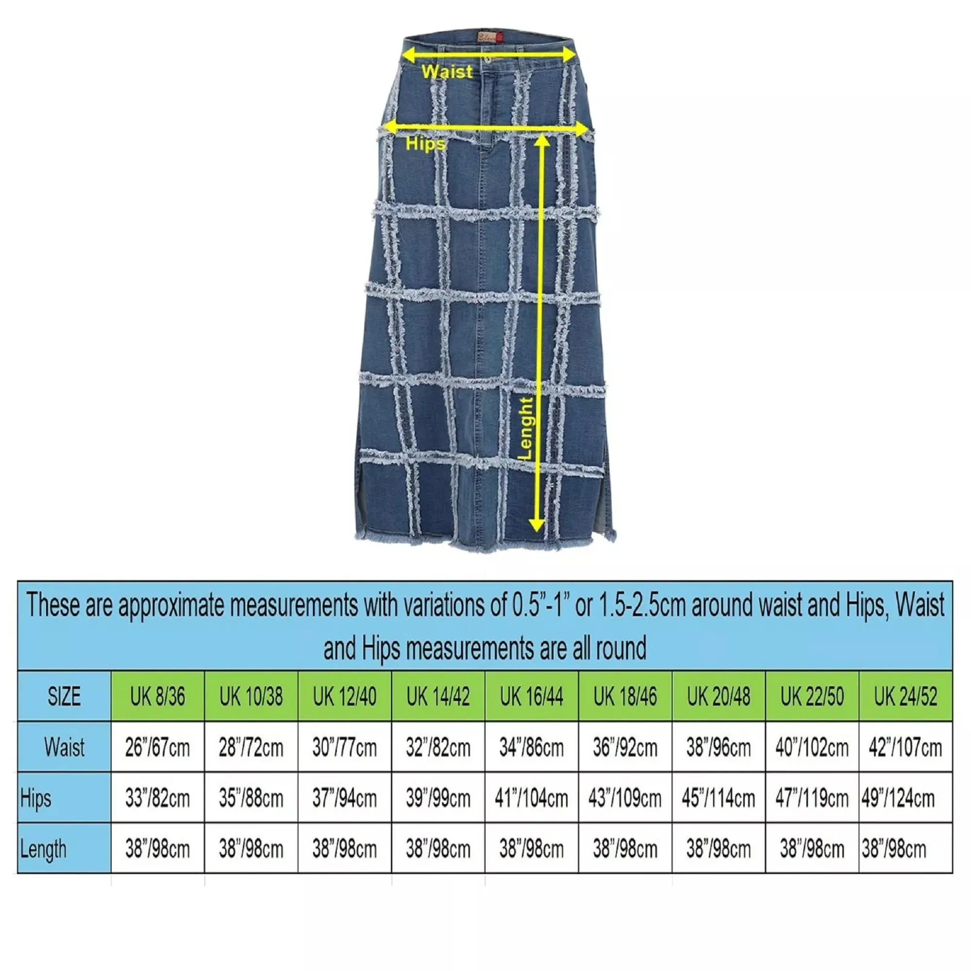 Clove Jeans Womens Blue Frayed Grid Maxi Skirts Long Denim Skirt Plus Size 12-24