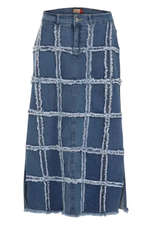 Clove Jeans Womens Blue Frayed Grid Maxi Skirts Long Denim Skirt Plus Size 12-24