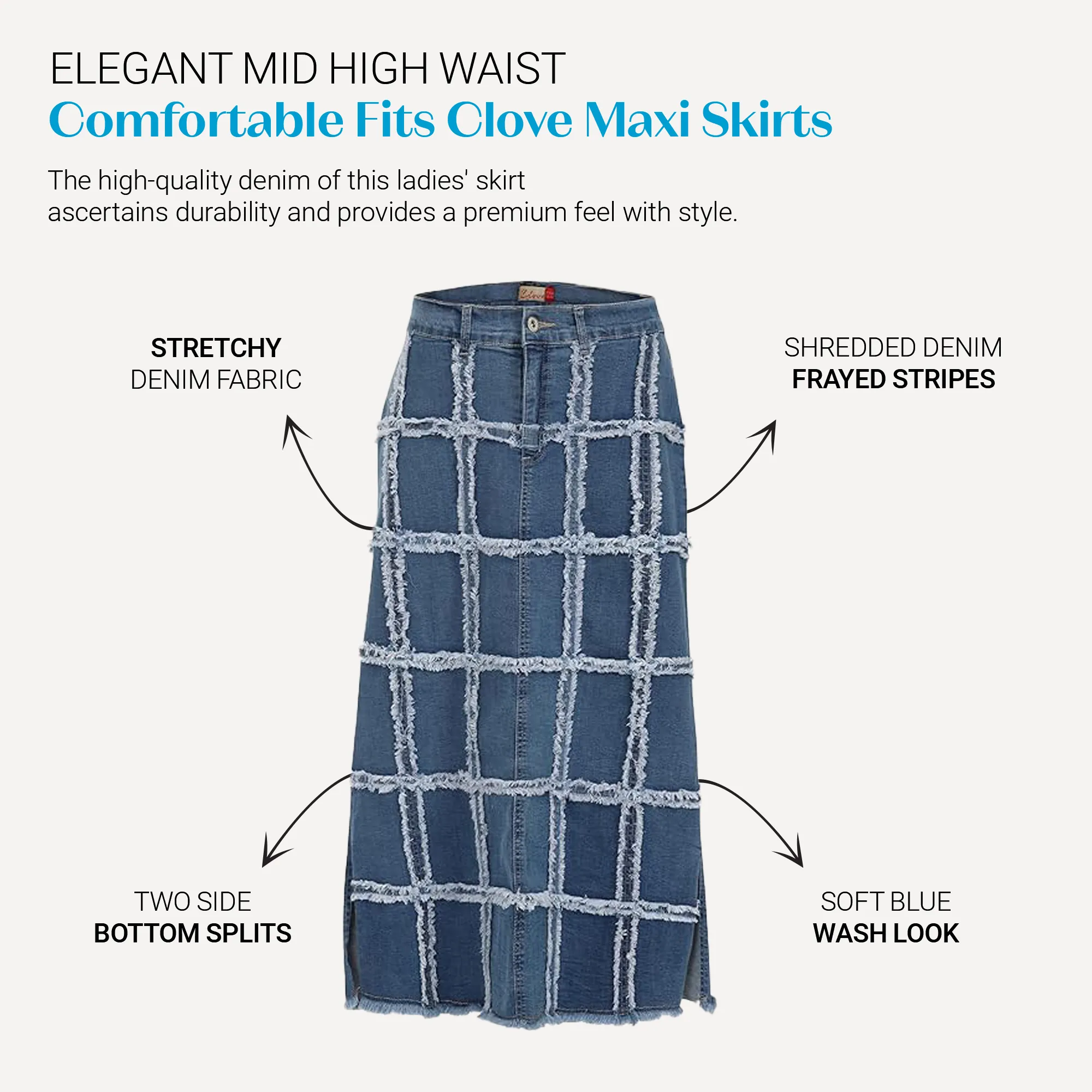 Clove Jeans Womens Blue Frayed Grid Maxi Skirts Long Denim Skirt Plus Size 12-24