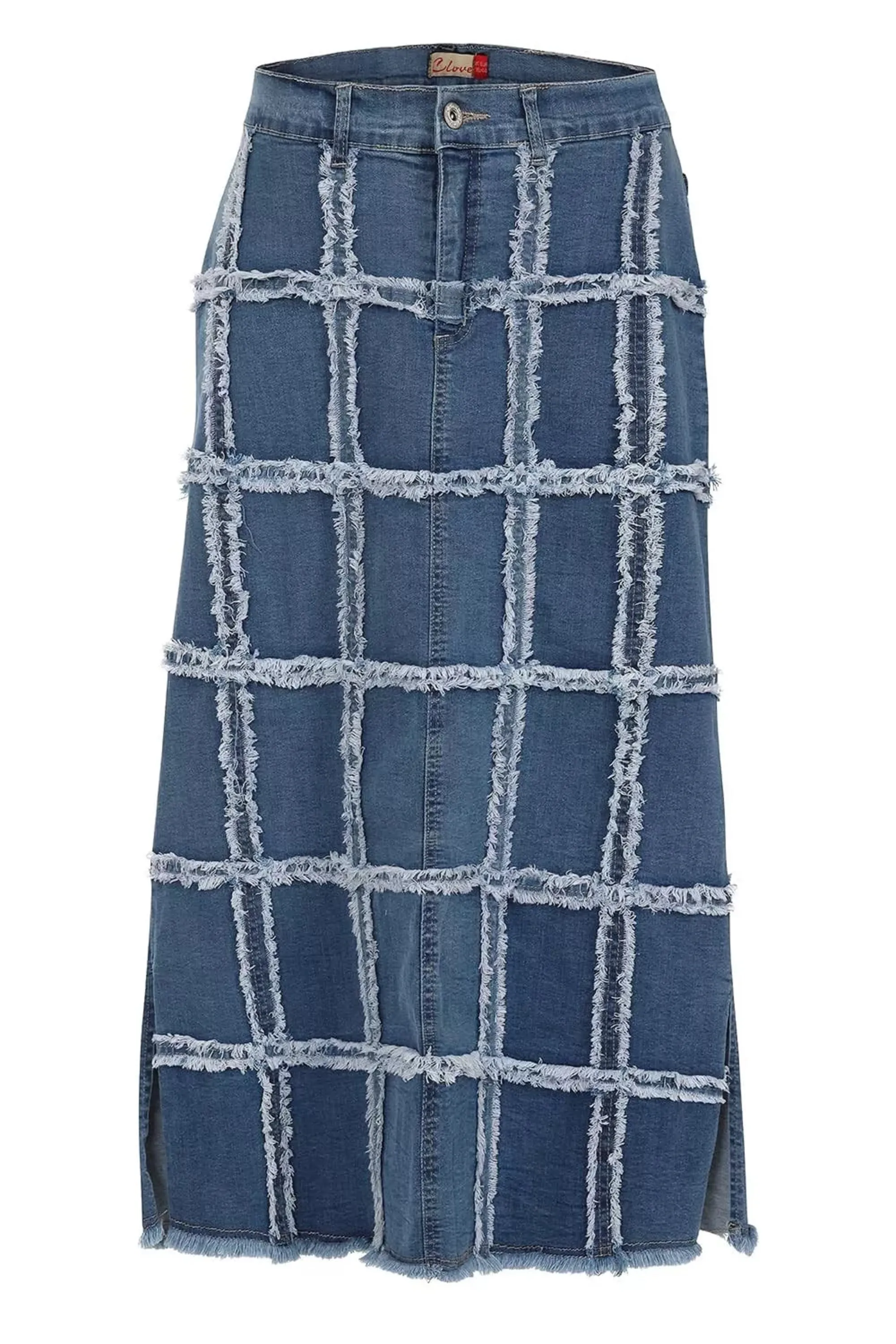 Clove Jeans Womens Blue Frayed Grid Maxi Skirts Long Denim Skirt Plus Size 12-24