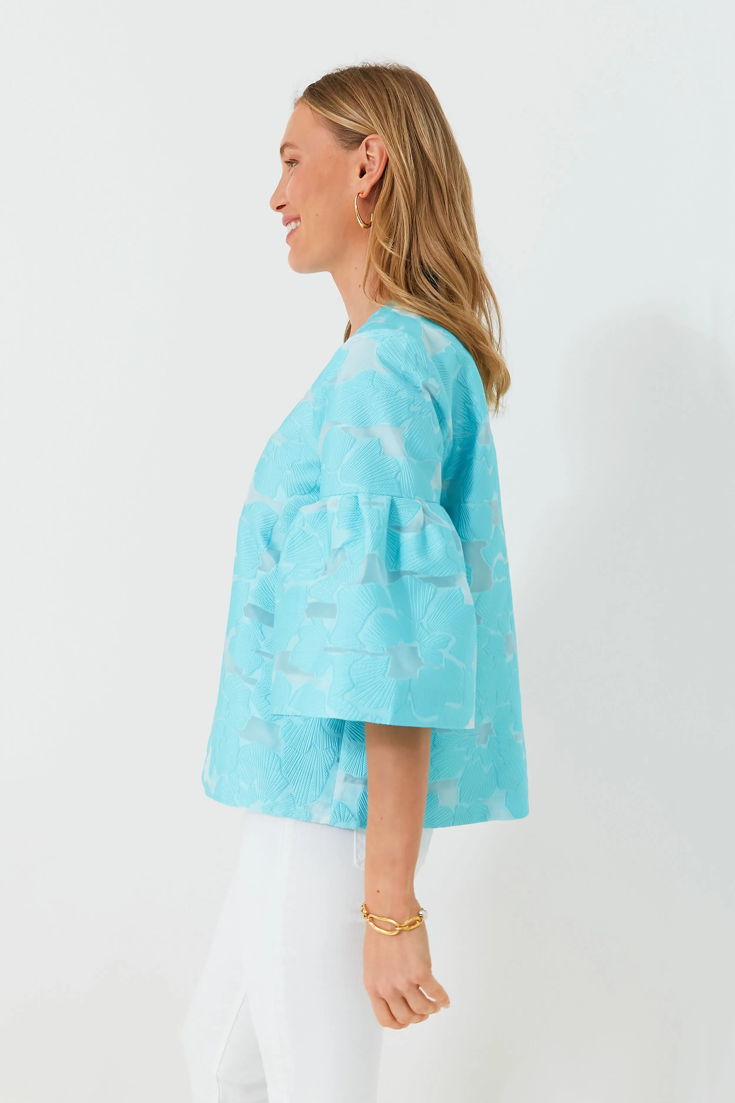 Cyan Fil Coupe Harper Bell Sleeve Blouse