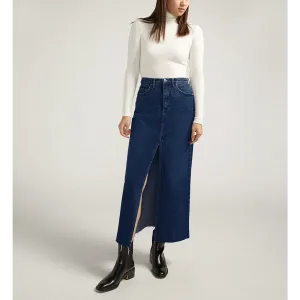 Dark Blue Front Slit Maxi Denim Skirt