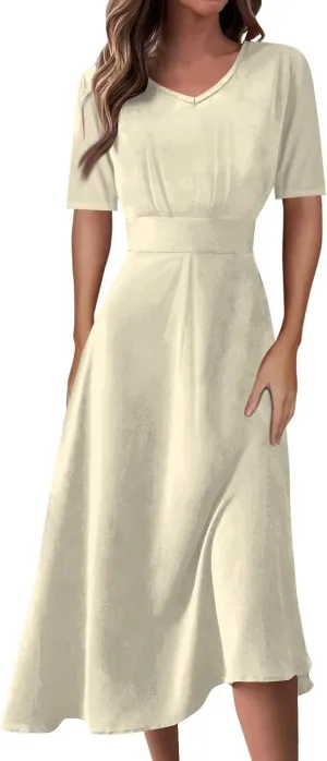 Dresses for Women 2024 Fashion Solid Color Dresses V-Neck Waist Long Swing Dress Summer Dresses for Women 2024 S-2XL