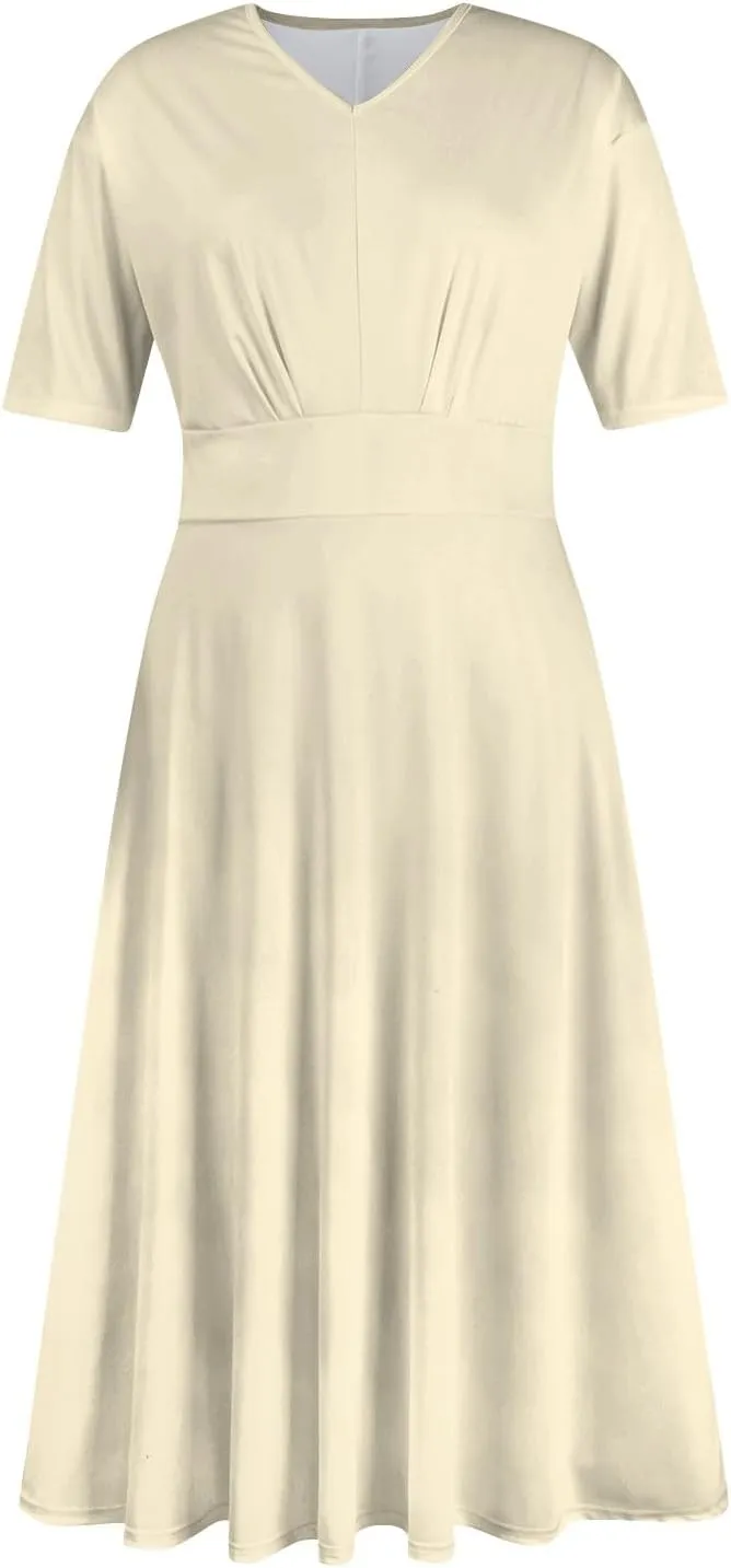 Dresses for Women 2024 Fashion Solid Color Dresses V-Neck Waist Long Swing Dress Summer Dresses for Women 2024 S-2XL