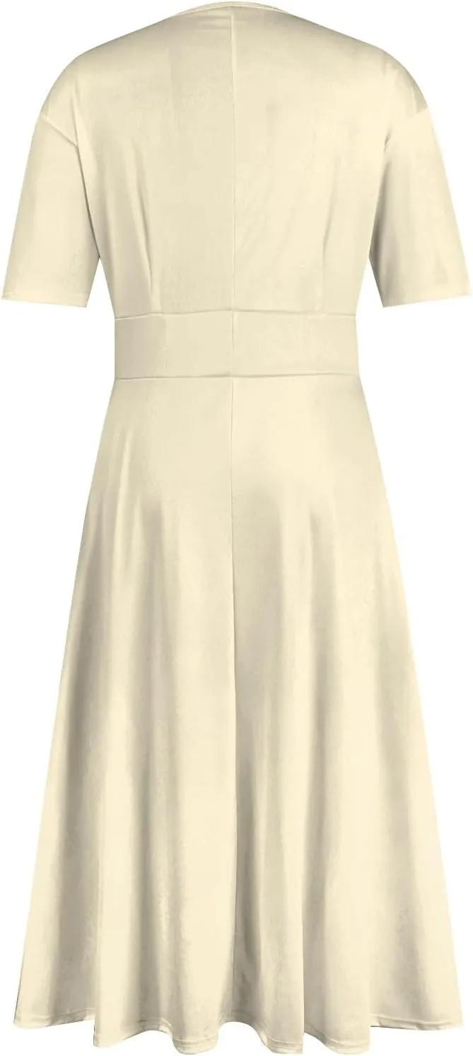 Dresses for Women 2024 Fashion Solid Color Dresses V-Neck Waist Long Swing Dress Summer Dresses for Women 2024 S-2XL