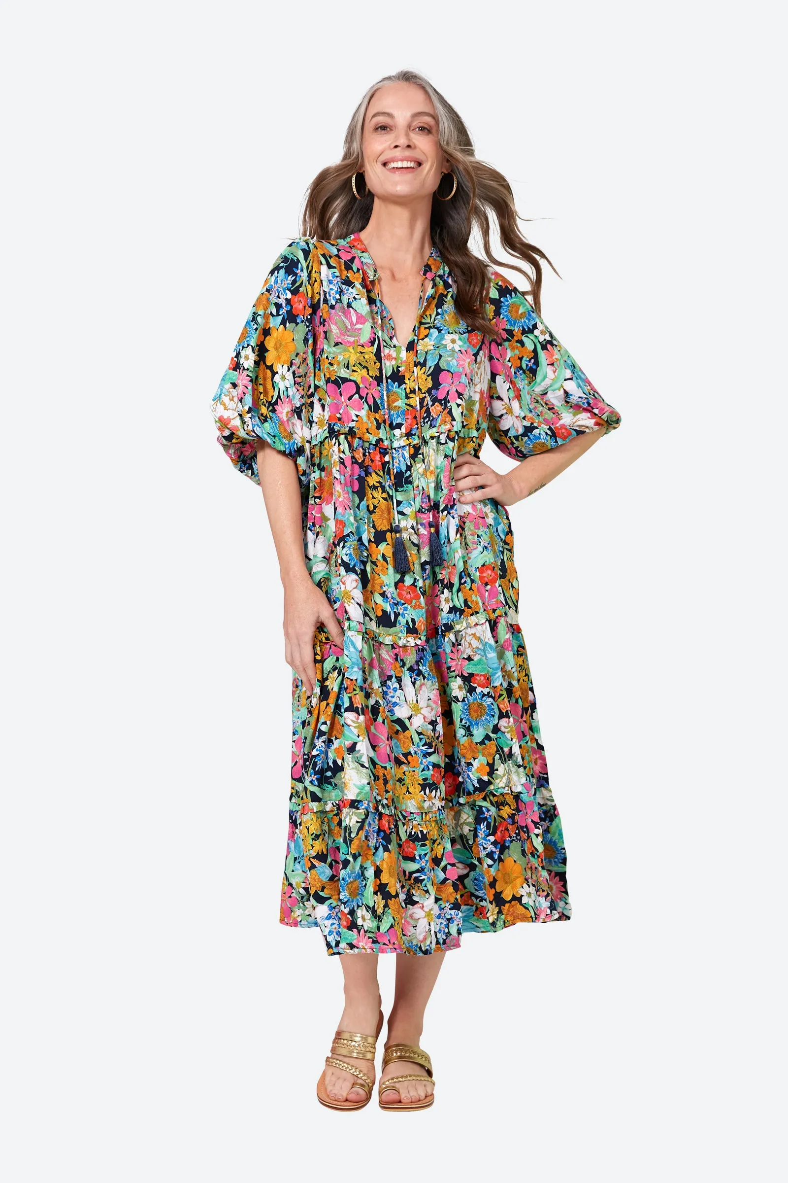 Eb & Ive - Esprit Tiered Dress - Navy Flourish