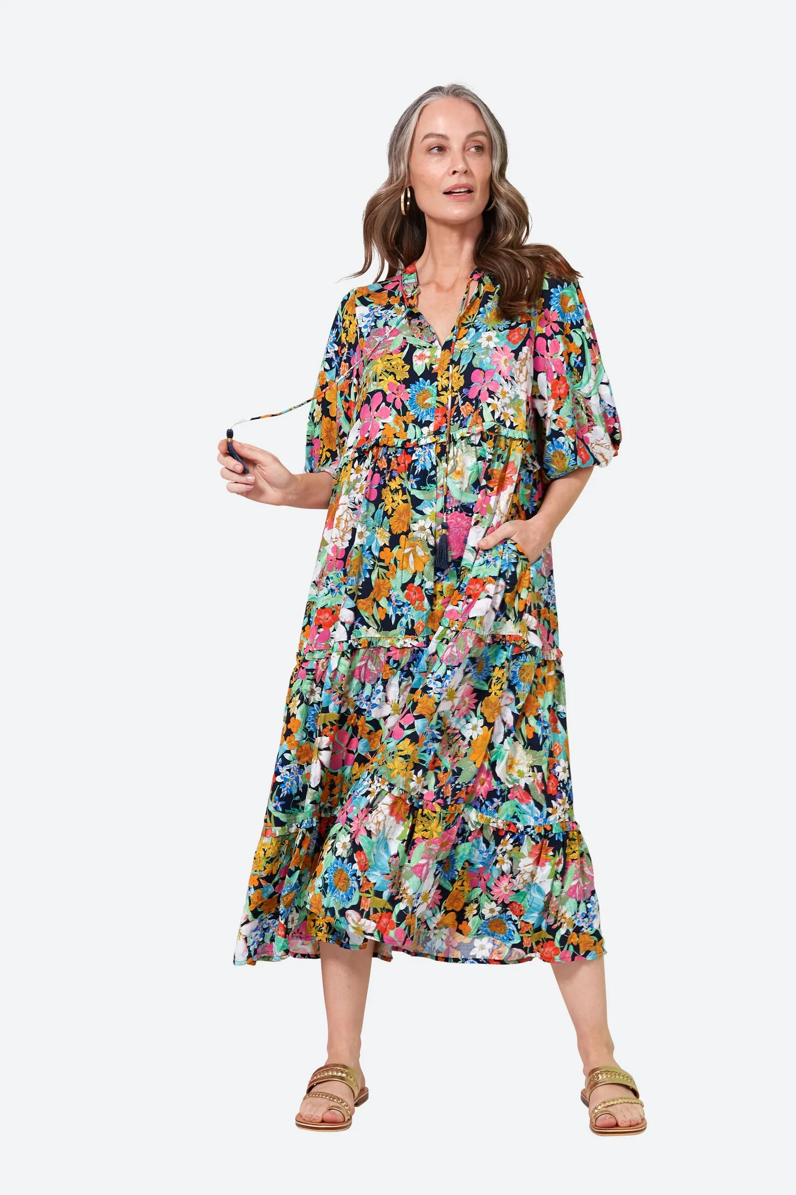 Eb & Ive - Esprit Tiered Dress - Navy Flourish