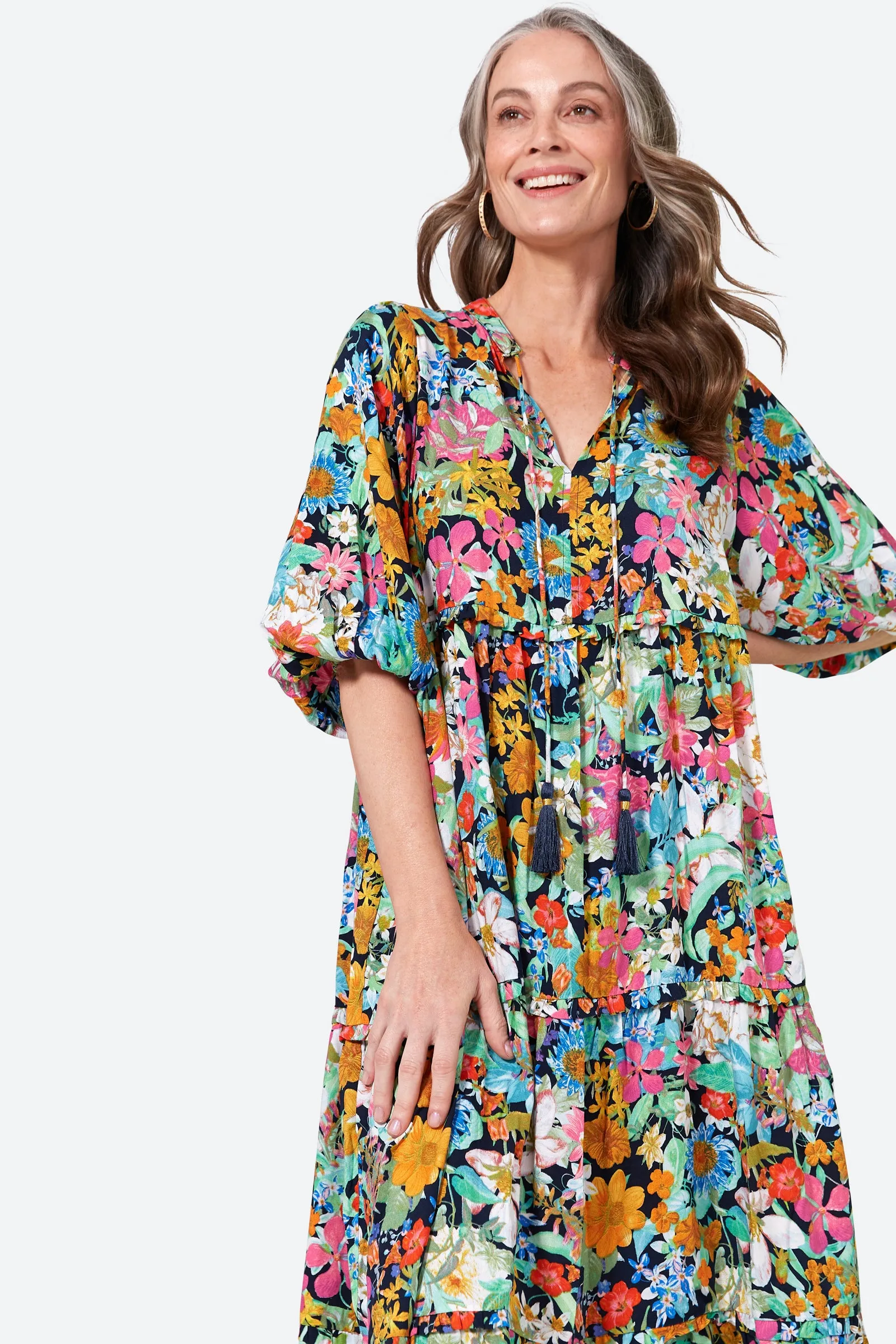 Eb & Ive - Esprit Tiered Dress - Navy Flourish