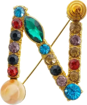 ETHOON Letter Brooch Pins Initial Colorful Rhinestone Resin Brooch for Women Crafts Breastpin Gold N