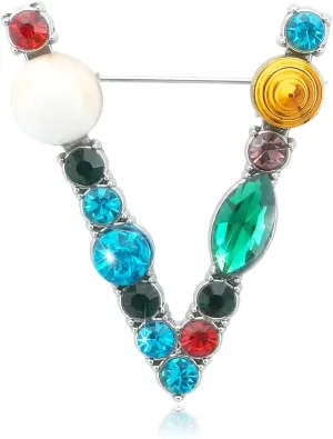ETHOON Letter Brooch Pins Initial Colorful Rhinestone Resin Brooch for Women Crafts Breastpin Silvery A-Z