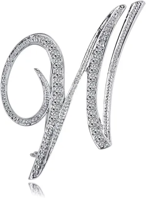 ETHOON Letter Brooch Pins Initial Personalized Crystal Rhinestone Brooch Crafts Silvery A-Z
