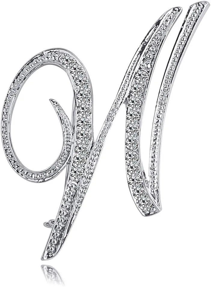 ETHOON Letter Brooch Pins Initial Personalized Crystal Rhinestone Brooch Crafts Silvery A-Z