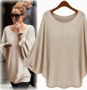 Fashion Batwing Sleeve Scoop Loose Candy Color Sweater