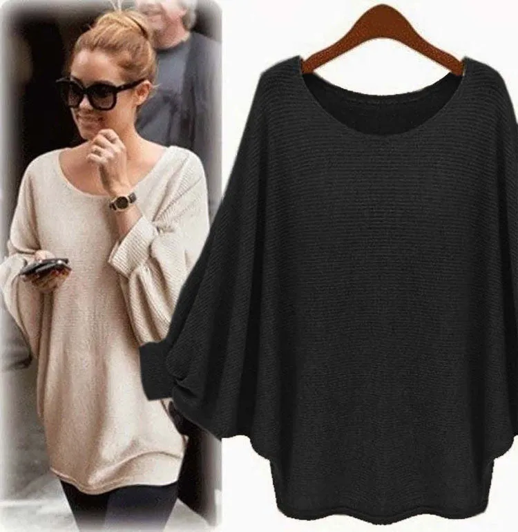 Fashion Batwing Sleeve Scoop Loose Candy Color Sweater