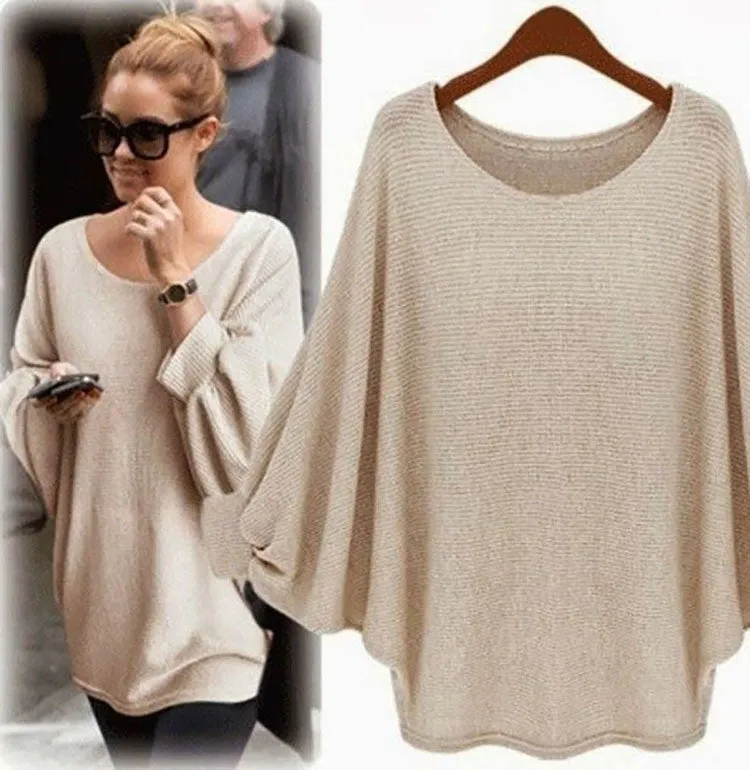Fashion Batwing Sleeve Scoop Loose Candy Color Sweater