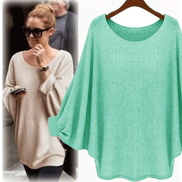 Fashion Batwing Sleeve Scoop Loose Candy Color Sweater