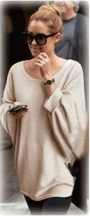 Fashion Batwing Sleeve Scoop Loose Candy Color Sweater