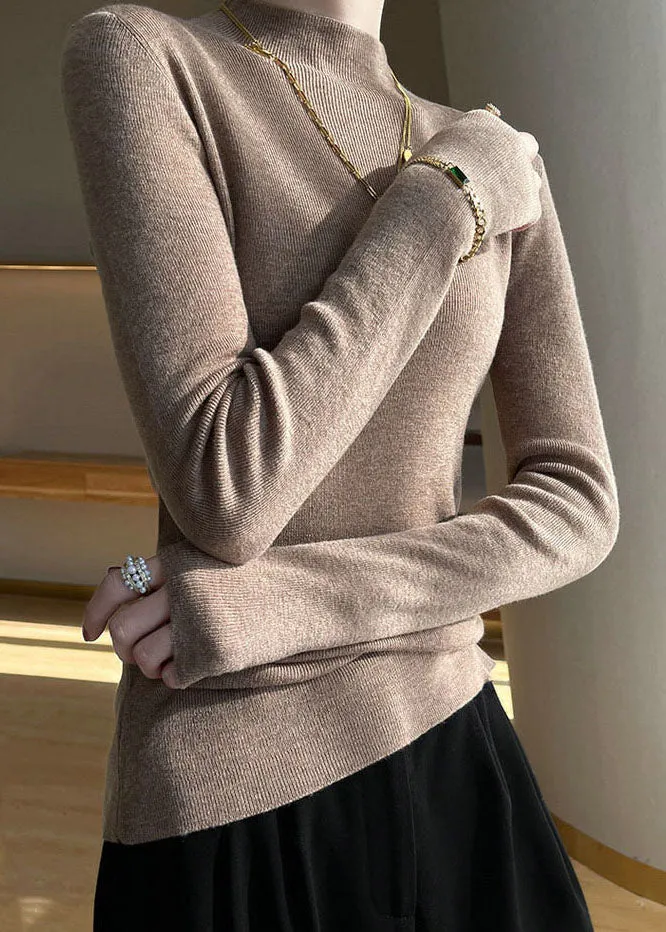 French Green High Neck Slim Fit Wool Knit Sweaters Spring