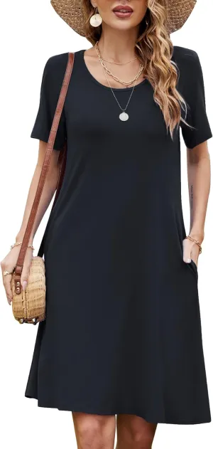 FZ FANTASTIC ZONE Women's Casual Summer T Shirt Dresses Short Sleeve Swing Dress with Pockets
