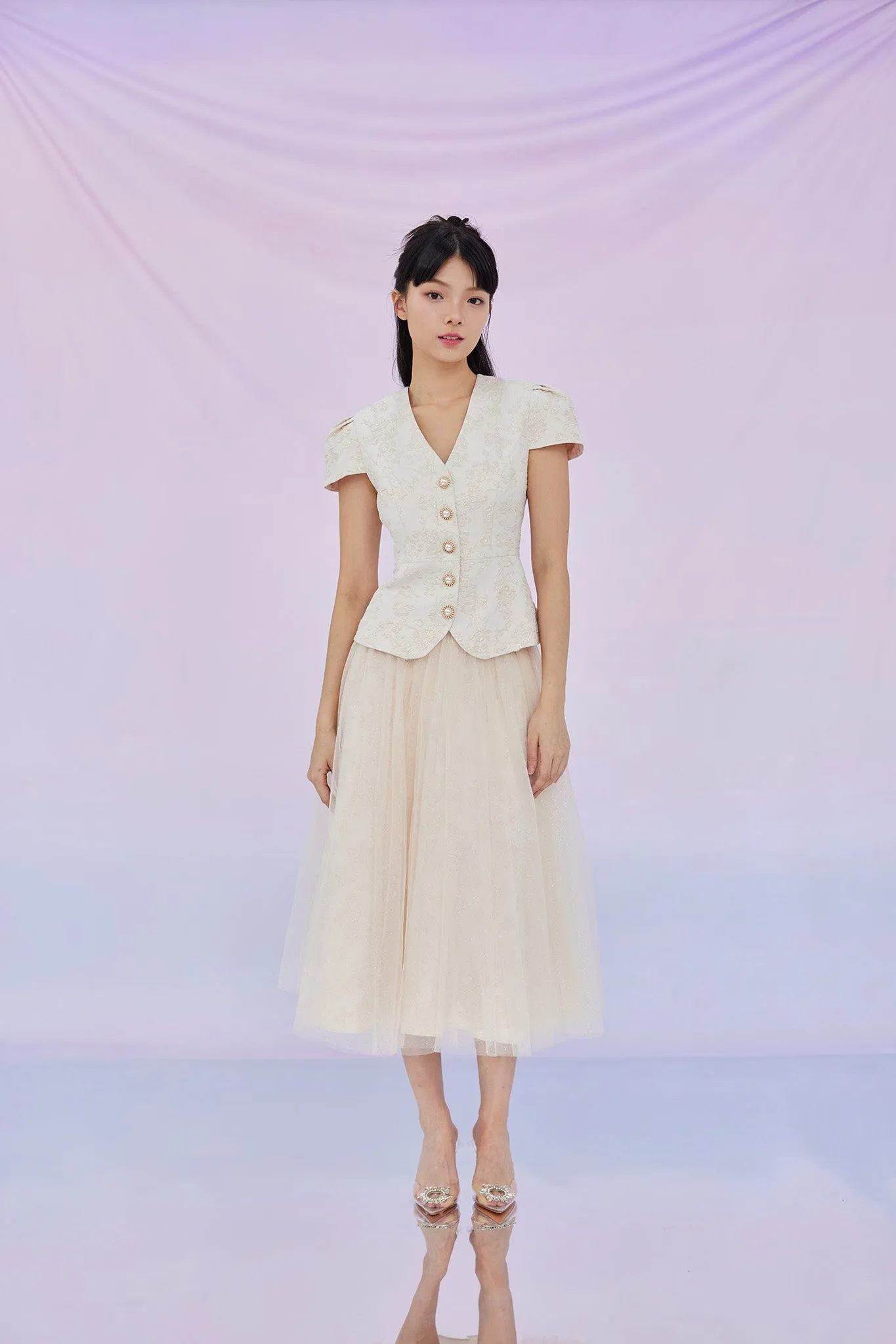 Genna Beige Jacquard Top