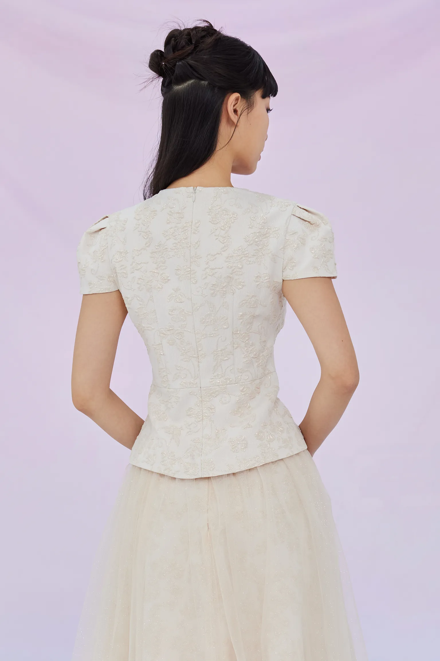 Genna Beige Jacquard Top