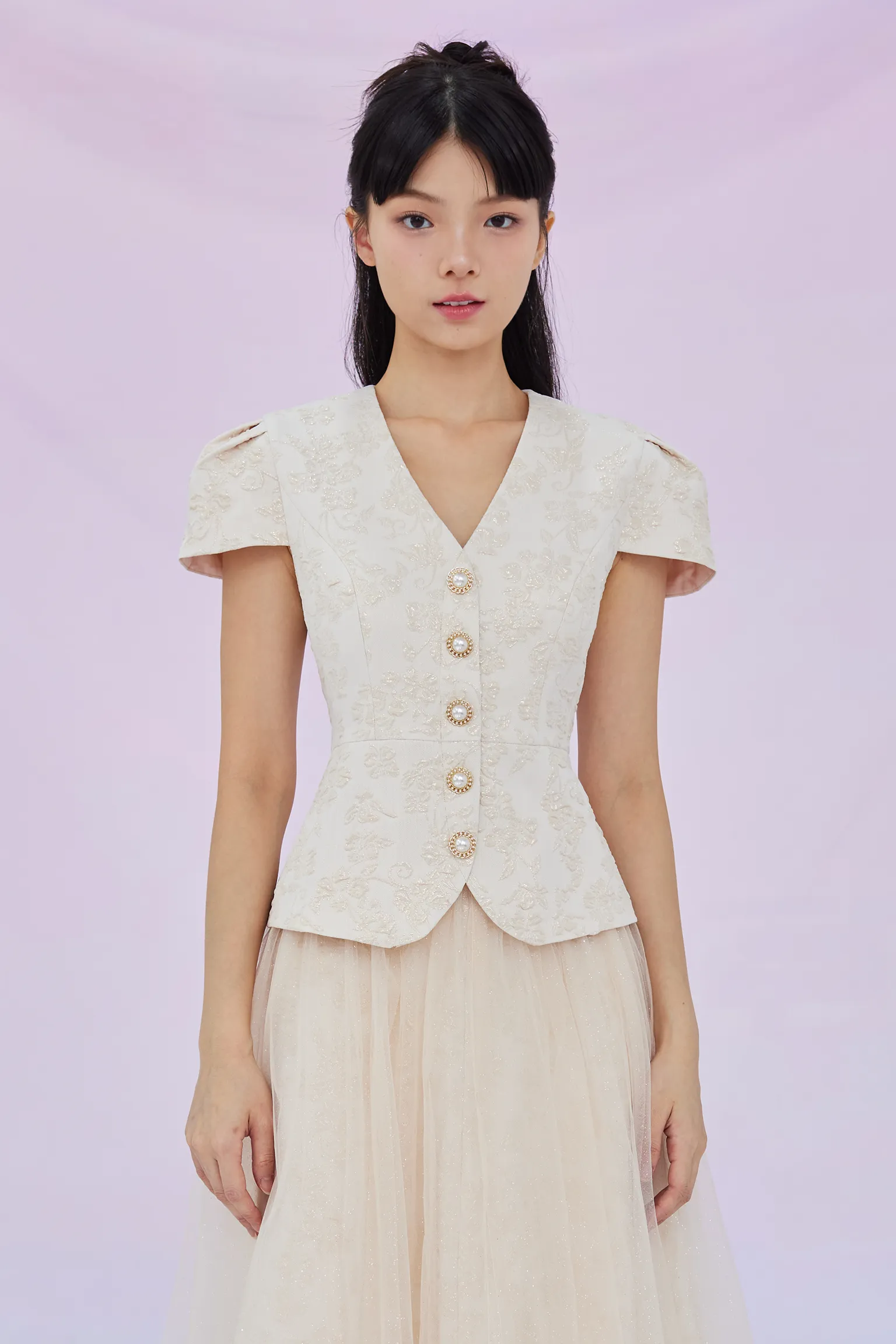 Genna Beige Jacquard Top