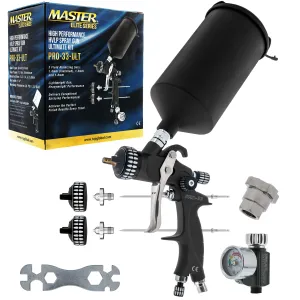High-Performance PRO-33 Series HVLP Spray Gun Ultimate Kit with 3 Fluid Tip Sets 1.3, 1.4 & 1.8mm and Air Pressure Regulator Gauge, MPS Cup Adapter